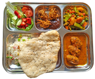 Typical lunch serving with 6 items.